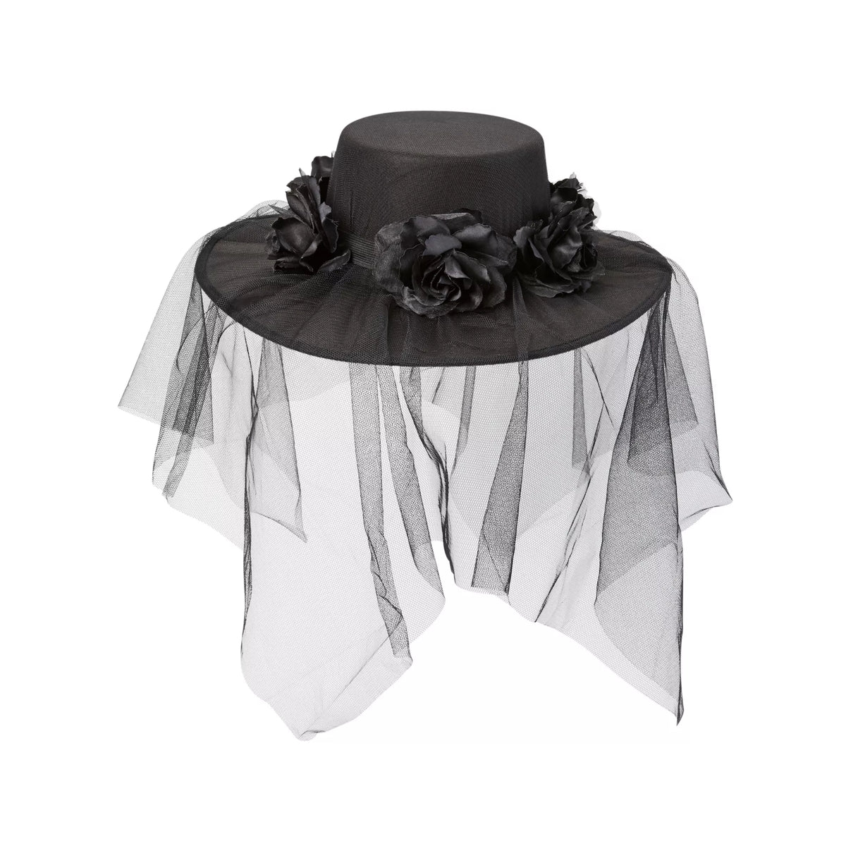 Black Veiled Day of the Dead Flower Hat